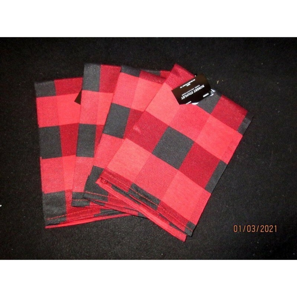 NWT Robert Stanley Northwood Lodge 4 Napkins Red/Black Buffalo‎ Check Plaid